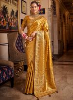 Tissue Silk Yellow Wedding Wear Swaroski Work Saree